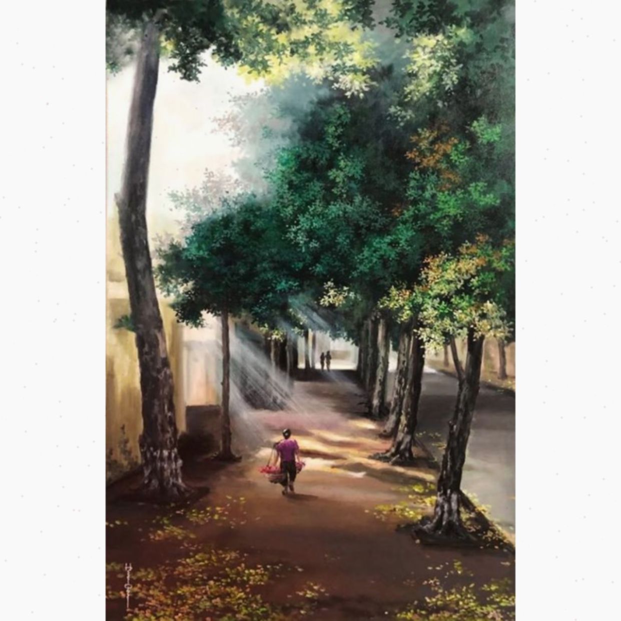 Tranh phong cảnh mùa thu nắng sớm đẹp chất liệu Acrylic 