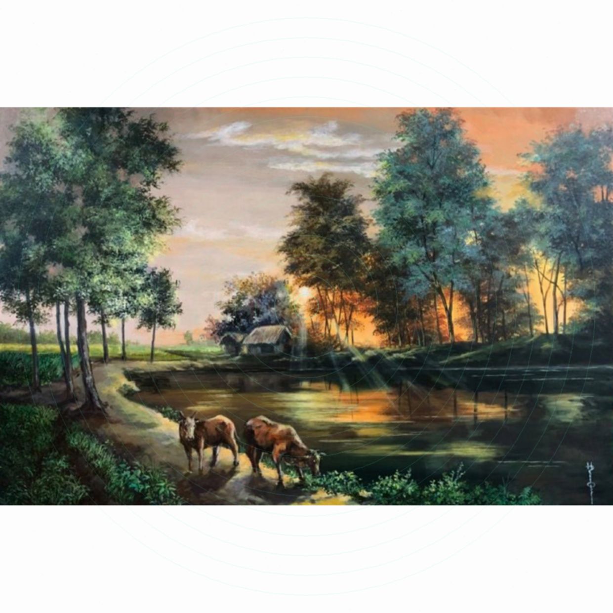 Tranh Hoàng Hôn Nghệ Thuật độc bản Acrylic đẹp kích thước 60x90 