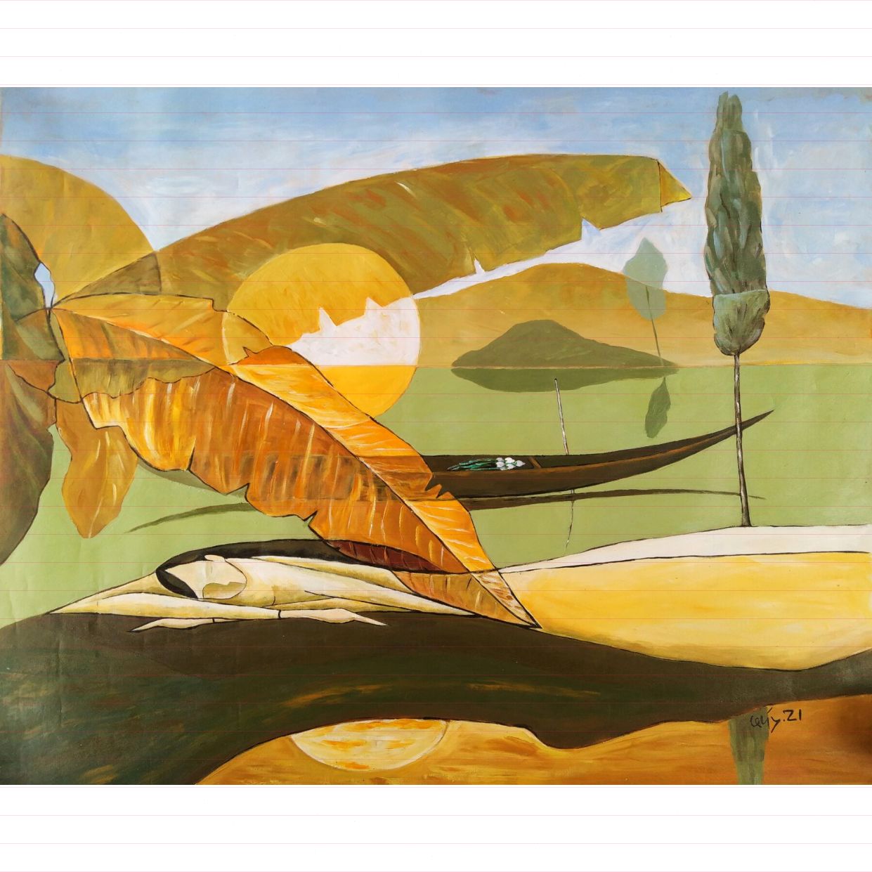 Tranh Giấc mộng vàng độc bản 70x90cm Acrylic sáng tạo trang trí 