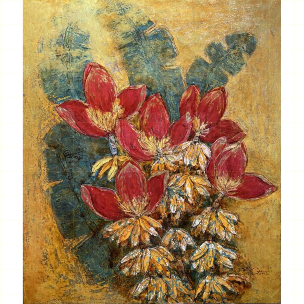 Tranh Sơn Mài Hoa Đại Ngàn 60x70cm Nghệ Thuật Độc Bản 
