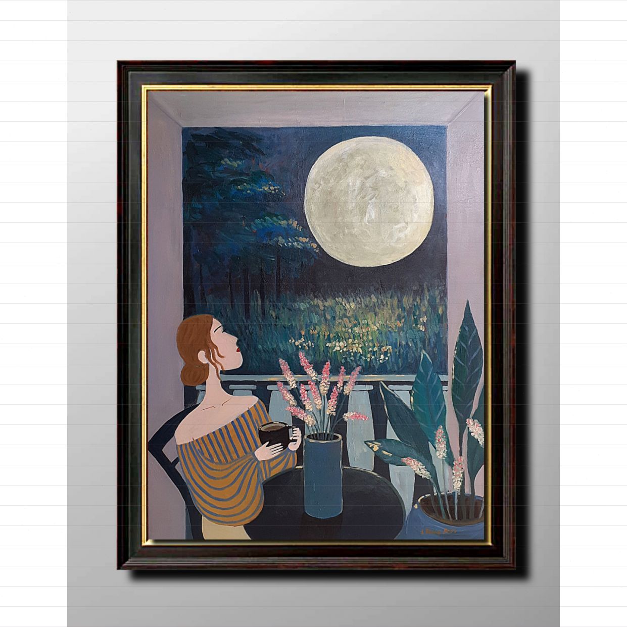 Tranh Sơn Dầu Đêm Trăng Tròn Siêu Đẹp Kích Thước Lớn 60x80cm 