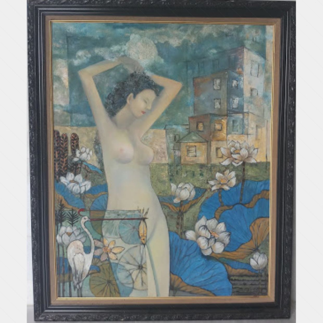 Tranh Sơn Dầu Tắm Trăng 92x76cm Nghệ Thuật Đẹp Sang Trọng 