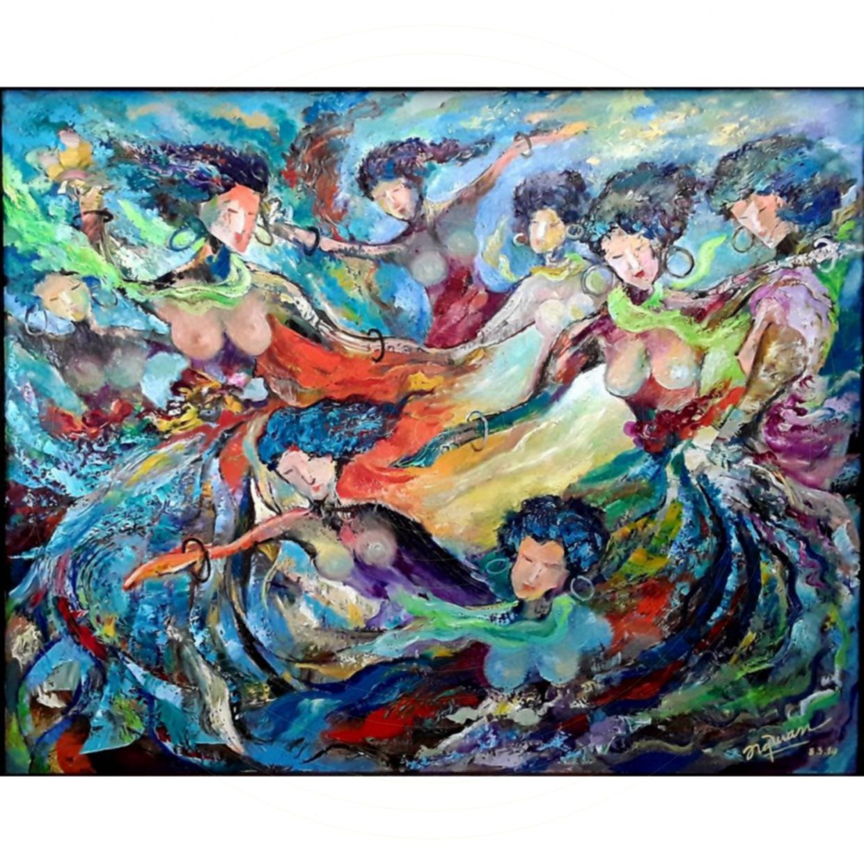 Thiếu nữ tranh vũ điệu giai nhân độc bản tranh sơn dầu đẹp 