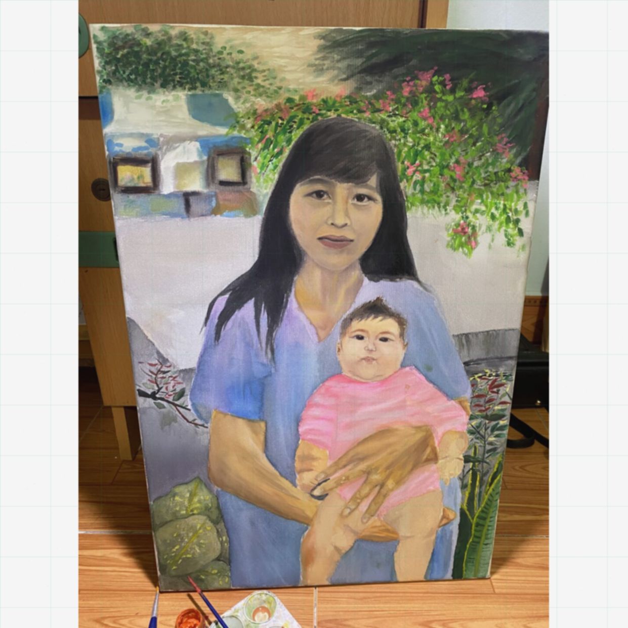 Tranh Tình Yêu Mẹ 60x80cm Màu Nước Độc Bản Có Bản Quyền 