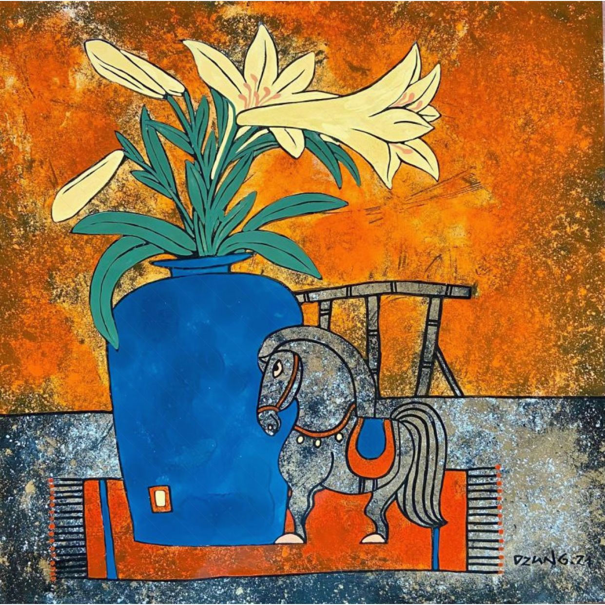 Tranh Sơn Mài Hoa Giao Mùa Độc Bản Kích Thước 60x60cm Sang Trọng 