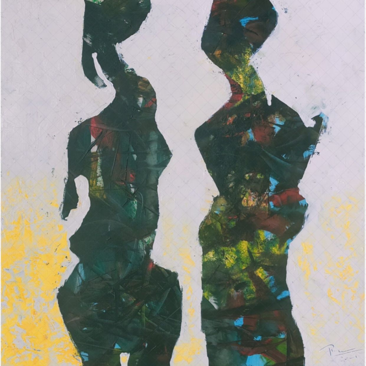 Tranh Nghệ Thuật Đôi Lứa Xanh Acrylic 60x60cm Siêu Đẹp Giá Tốt 