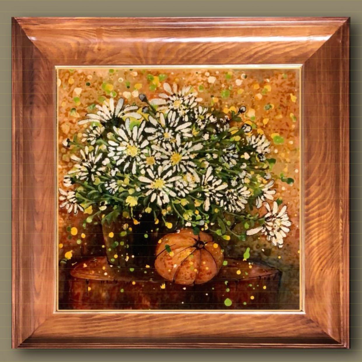 Tranh Hoa Thu Sang Sơn Mài 40x40cm Độc Bản Sáng Tác 2024 