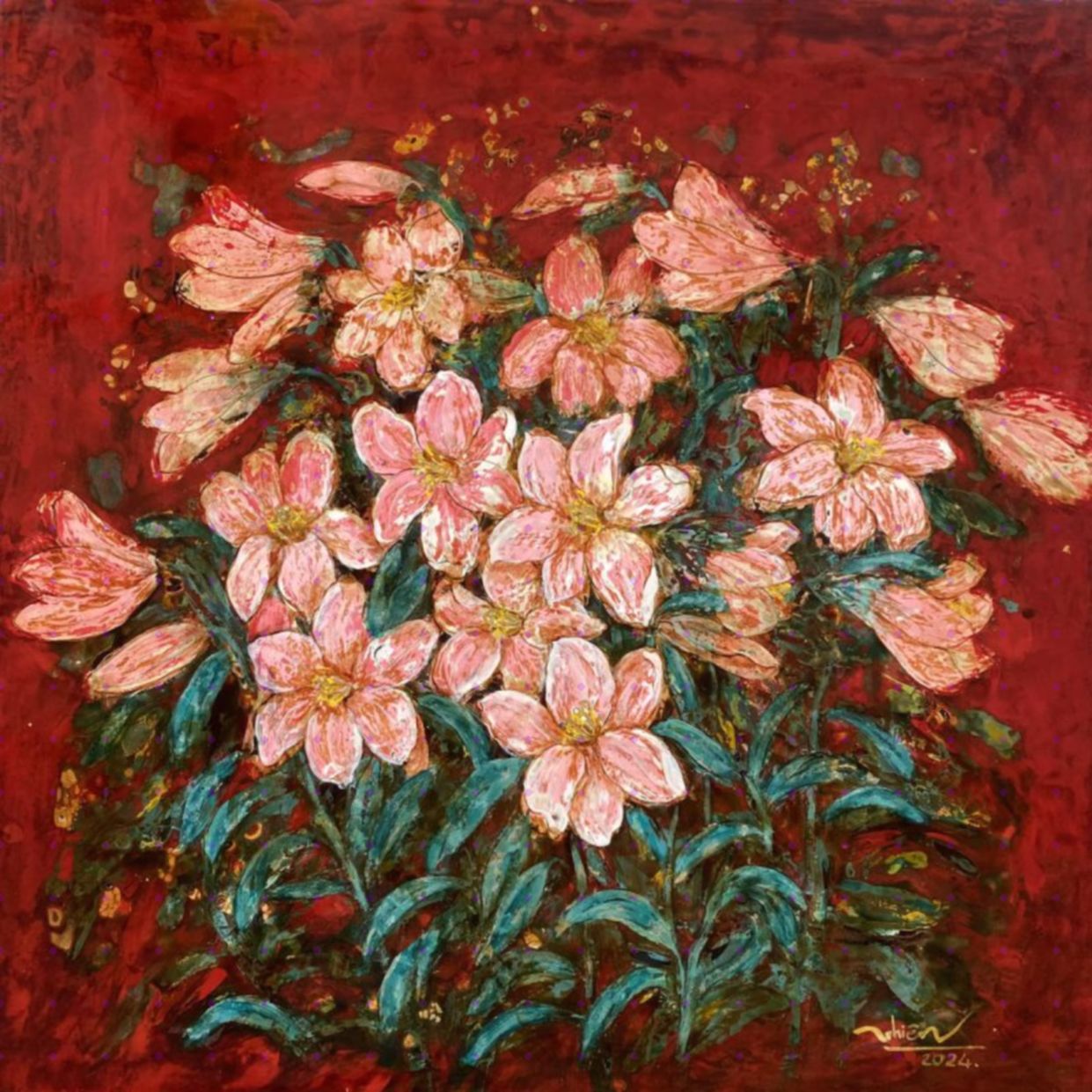 Tranh Sơn Mài Vũ Khúc Hoa 60x60cm Độc Bản Sang Trọng 