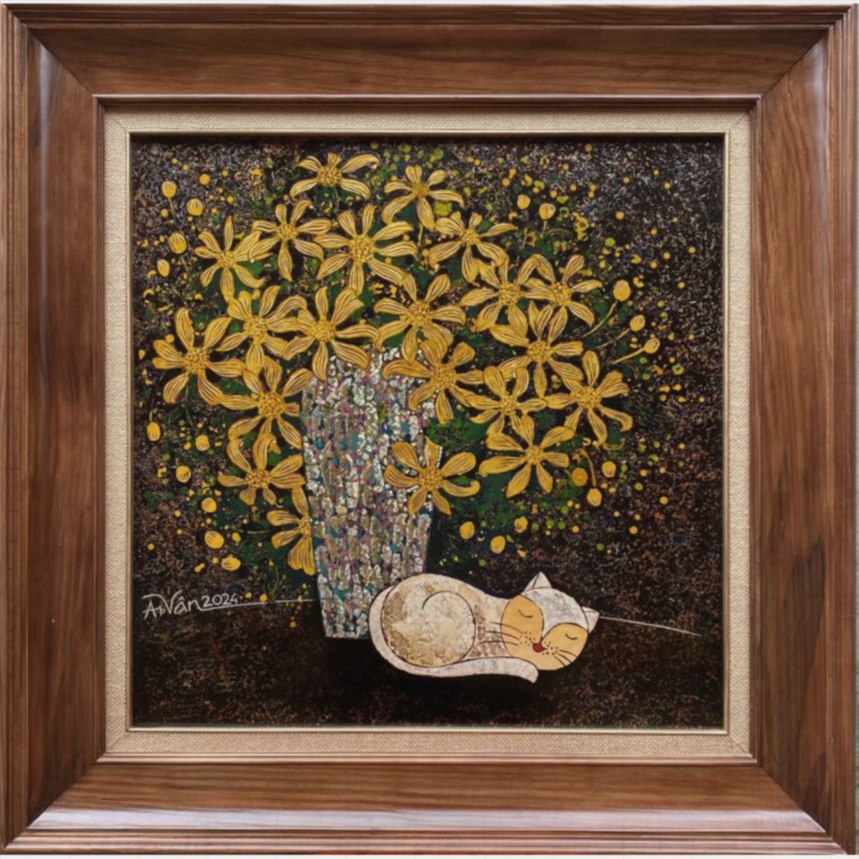 Tranh Sơn mài Hoa Giấc mơ độc bản Kích thước 60x60cm 