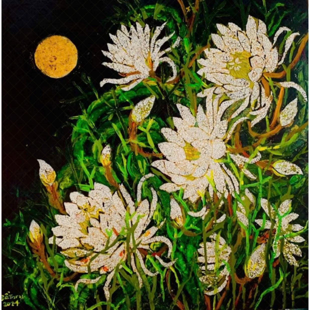 Tranh Sơn Mài Quỳnh Giao Độc Bản 60x60cm Chất Lượng Cao 