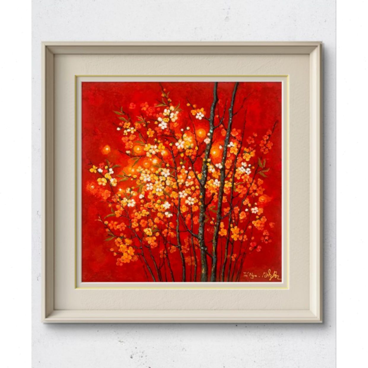 Tranh Sơn Mài Hoa Độc Bản Sang Trọng Tinh Tế 60x60cm 