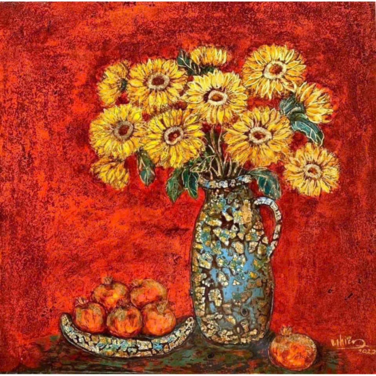 Tranh Sơn Mài Hoa Hướng Dương Sang Trọng 60x80cm Độc Bản 
