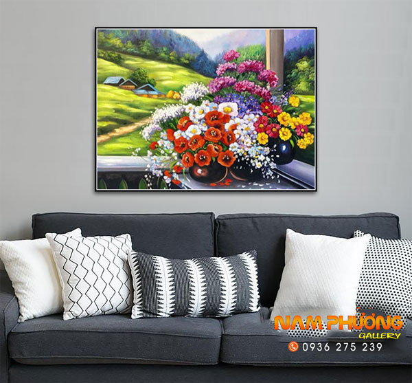 Tranh bình hoa sơn dầu tsd315 tranh treo tường nghệ thuật Minh Hưng