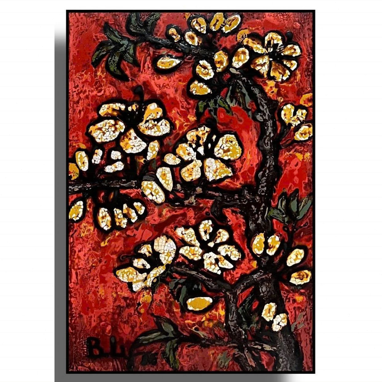 Tranh Sơn Mài Mai Vàng Quà Tặng Sang Trọng Tinh Tế 25x30cm 