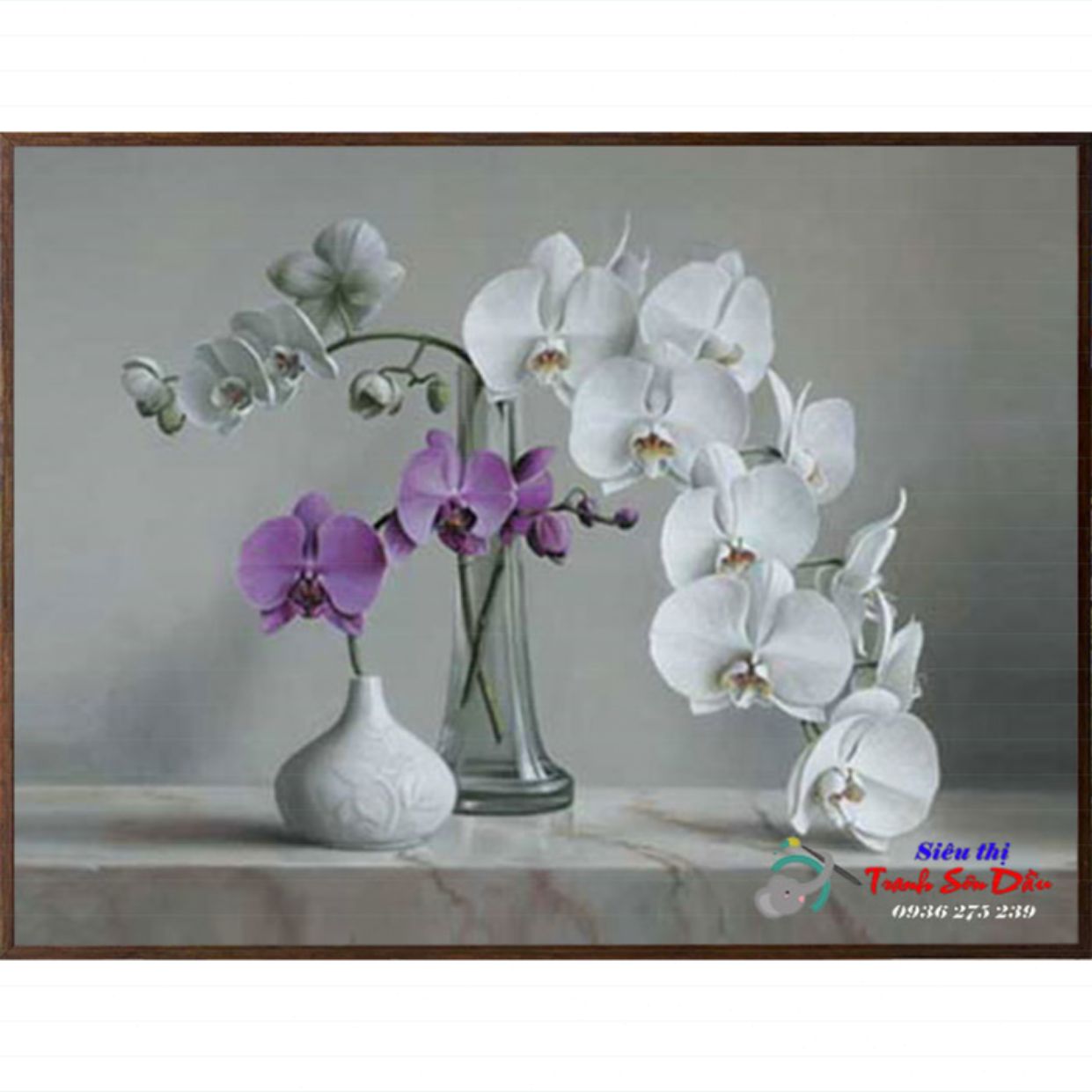 Tranh sơn dầu bình hoa lan đẹp tặng trang trí phòng Minh Hưng 
