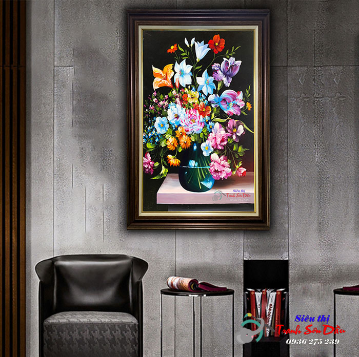 Tranh bình hoa mẫu đơn phong thủy mạng kim 75x105 đẹp sang