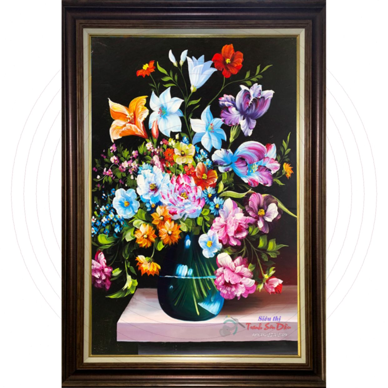 Tranh bình hoa mẫu đơn phong thủy mạng kim 75x105 đẹp sang 