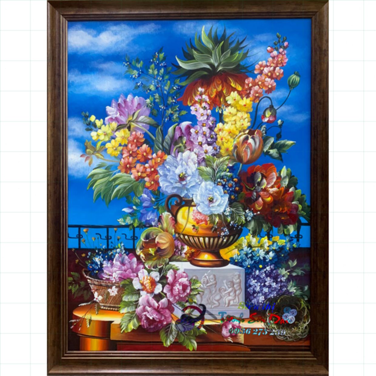 Tranh bình hoa mẫu đơn sắc màu 90x70 tinh tế sang trọng 