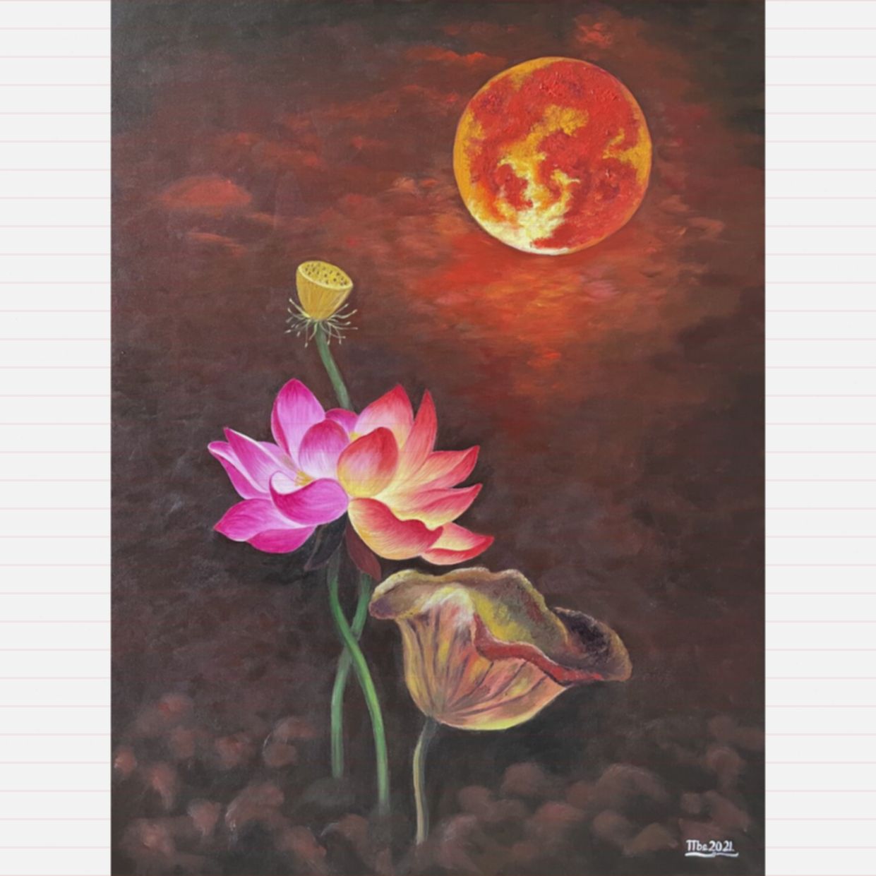 Tranh Sơn Dầu Trăng Máu Acrylic 60x80 Độc Bản Ký Giấy Phép 