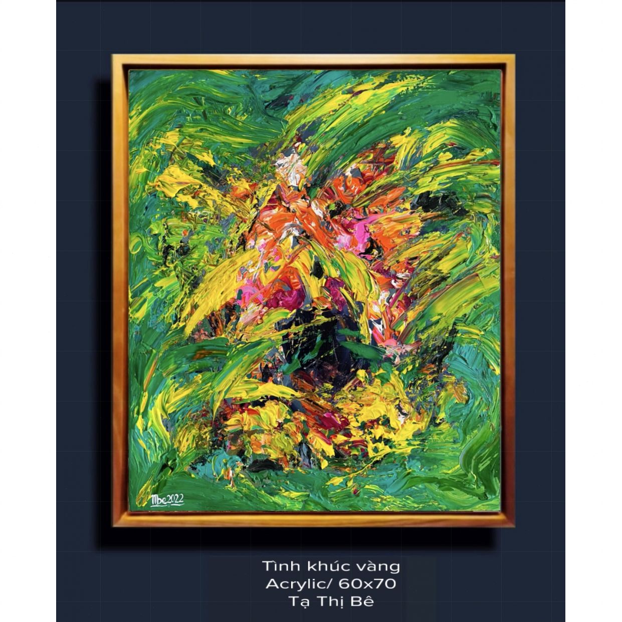 Tranh Trừu Tượng Tình Khúc Vàng Acrylic 60x70cm Độc Bản 