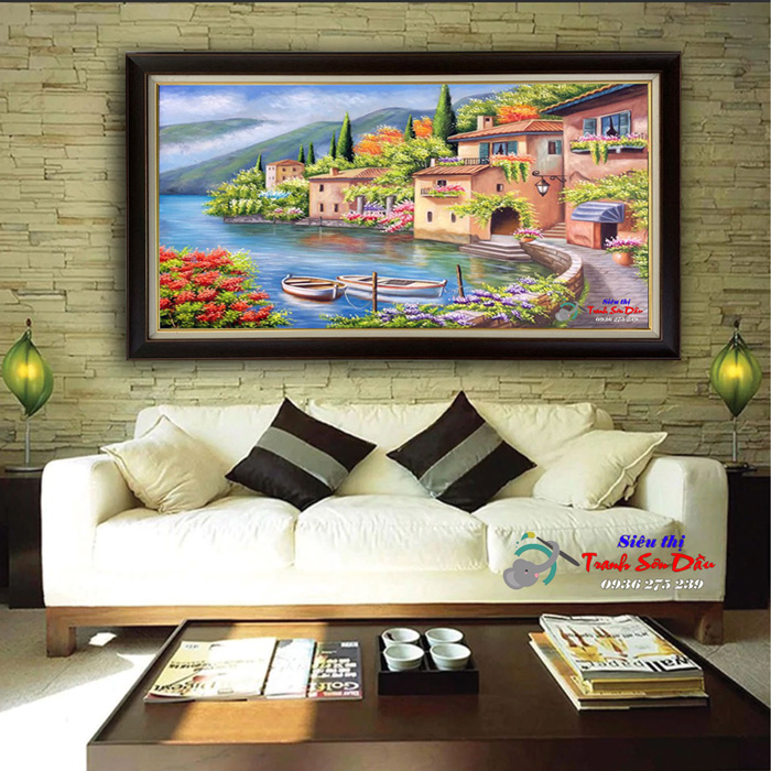 Tranh Sơn Dầu Biển Châu Âu TSD007 Vẽ Tay 100% Tặng Khung