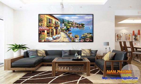 Tranh sơn dầu phong cảnh ven biển 120x60cm đặt theo yêu cầu
