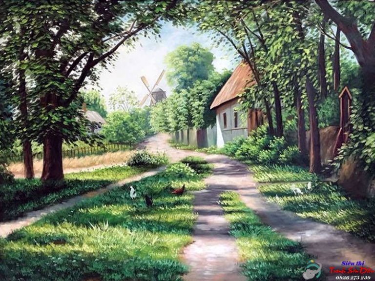 Tranh sơn dầu phong cảnh quê châu Âu tay nghề cao, canvas đẹp