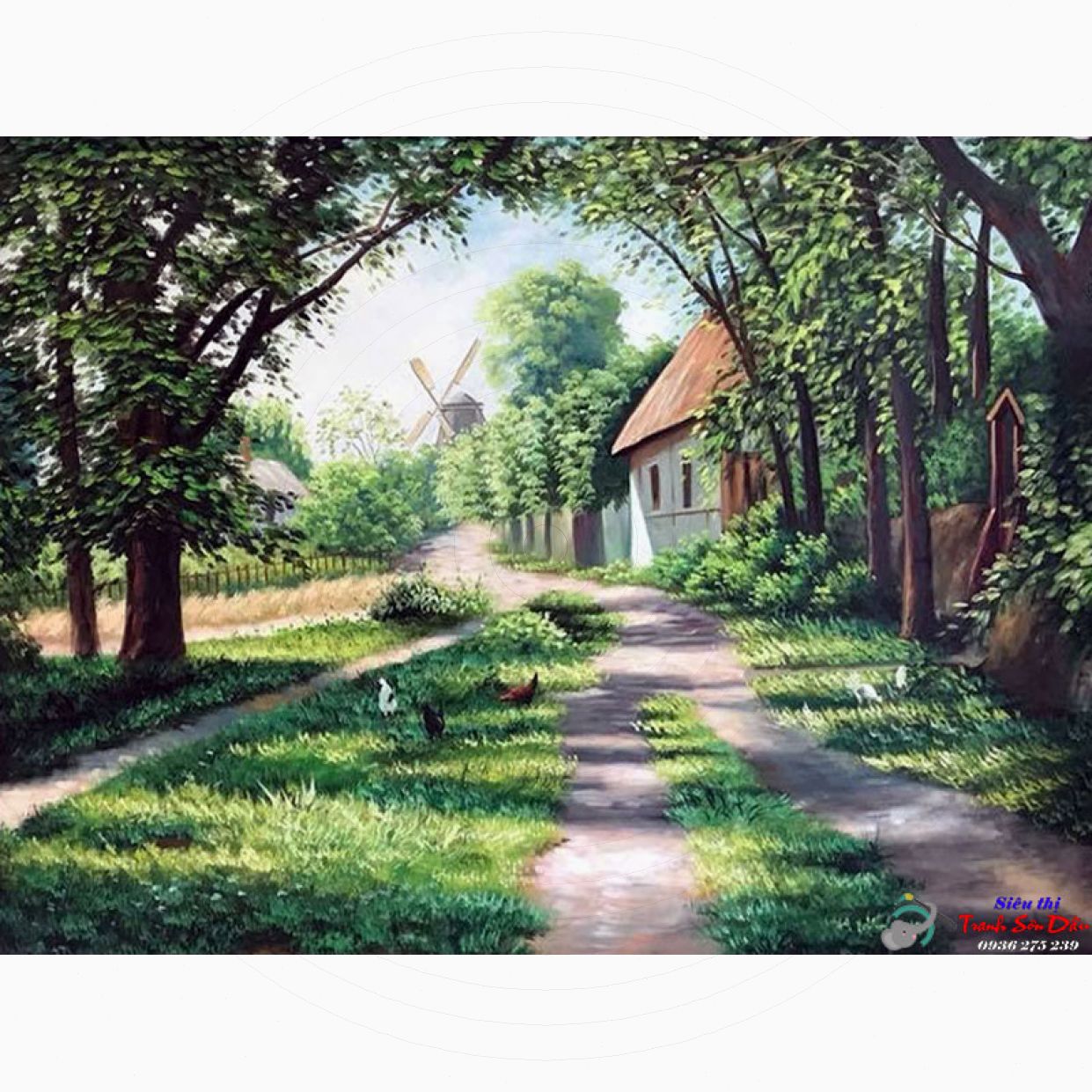 Tranh sơn dầu phong cảnh quê châu Âu tay nghề cao, canvas đẹp 