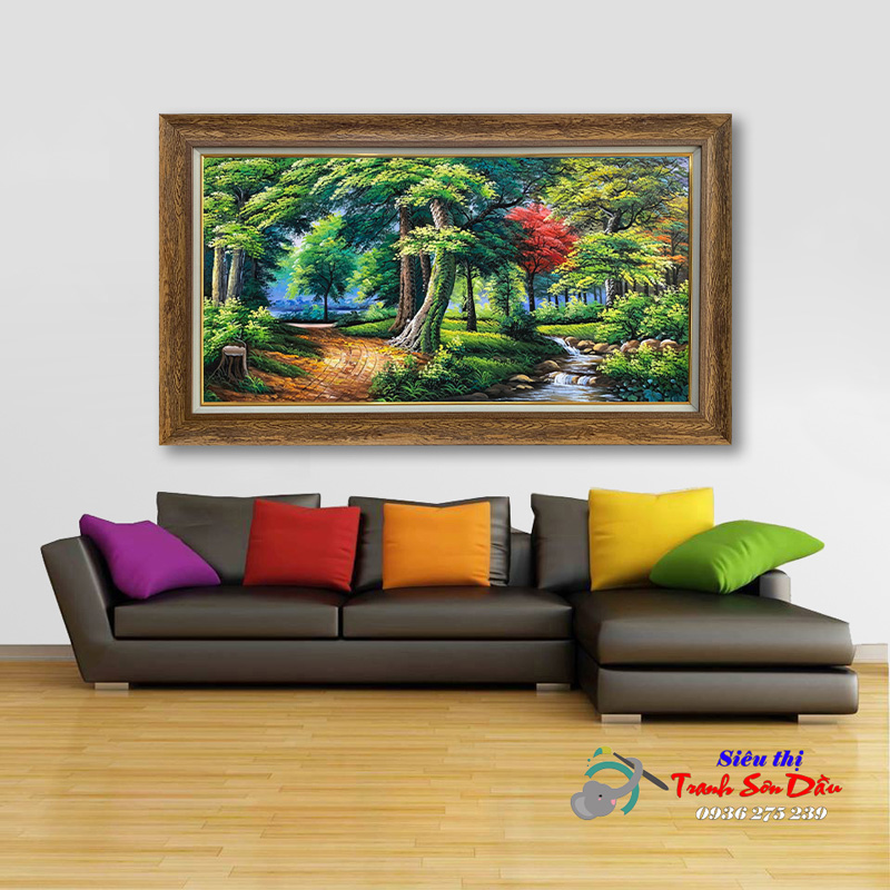 Tranh sơn dầu phong cảnh rừng đẹp Canvas Khung sang trọng