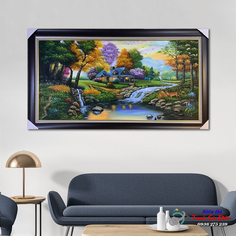 Tranh phong cảnh miền quê Châu Âu sơn dầu đẹp, vẽ tay, canvas chất lượng