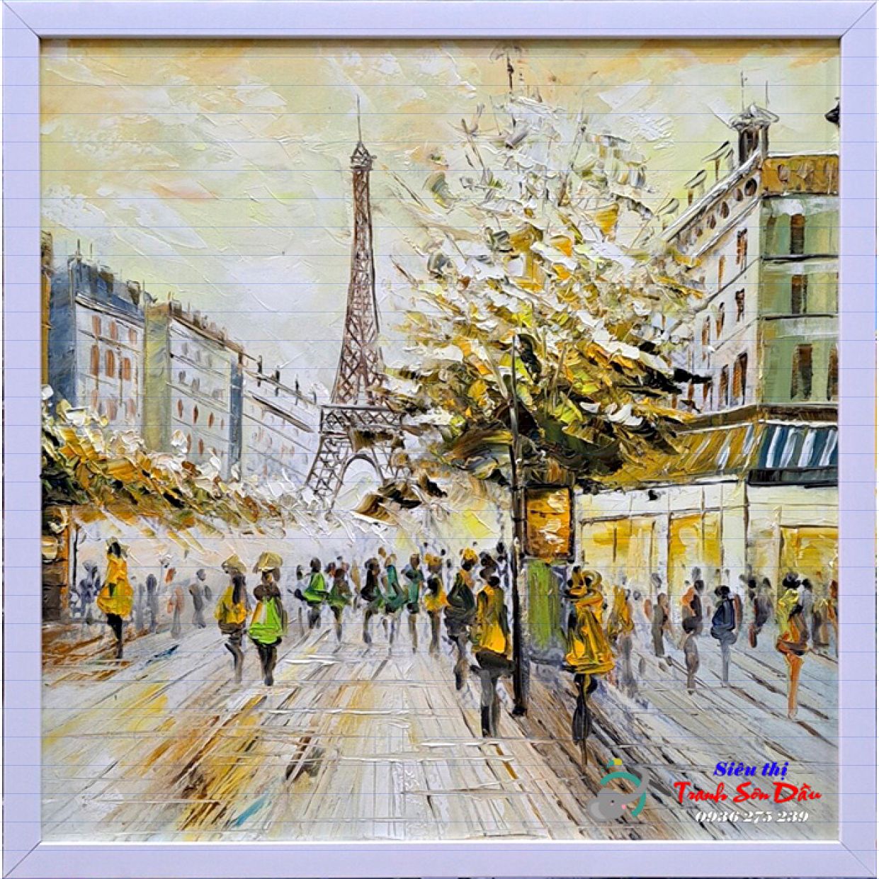 Tranh phong cảnh Tháp Eiffel sơn dầu 60x60cm đẹp độc đáo 