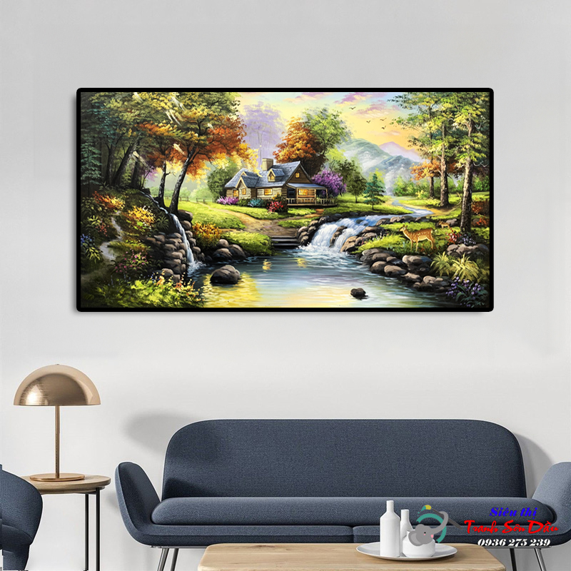 Tranh phong cảnh nông thôn nước ngoài sơn dầu cao cấp 135x75cm