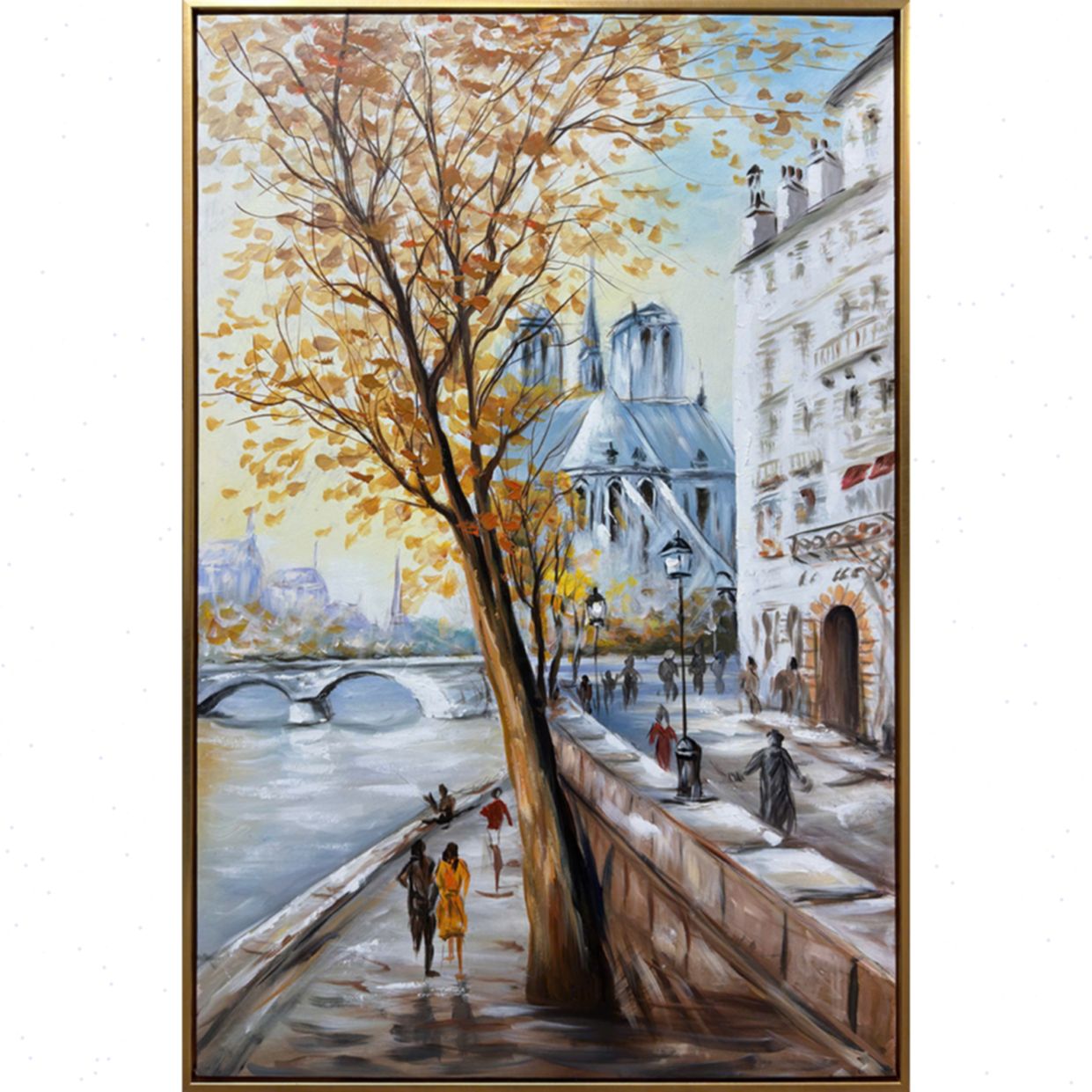 Tranh sơn dầu Góc Phố Paris lá vàng 90x60 độc đáo trang trí 