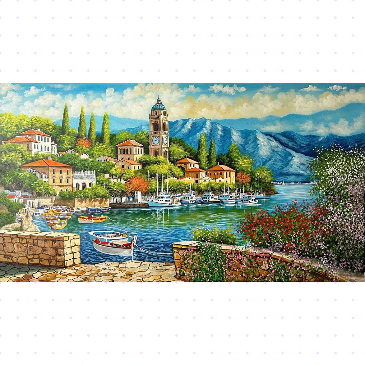 Tranh sơn dầu Italy đẹp thành phố biển treo tường chất lượng cao 