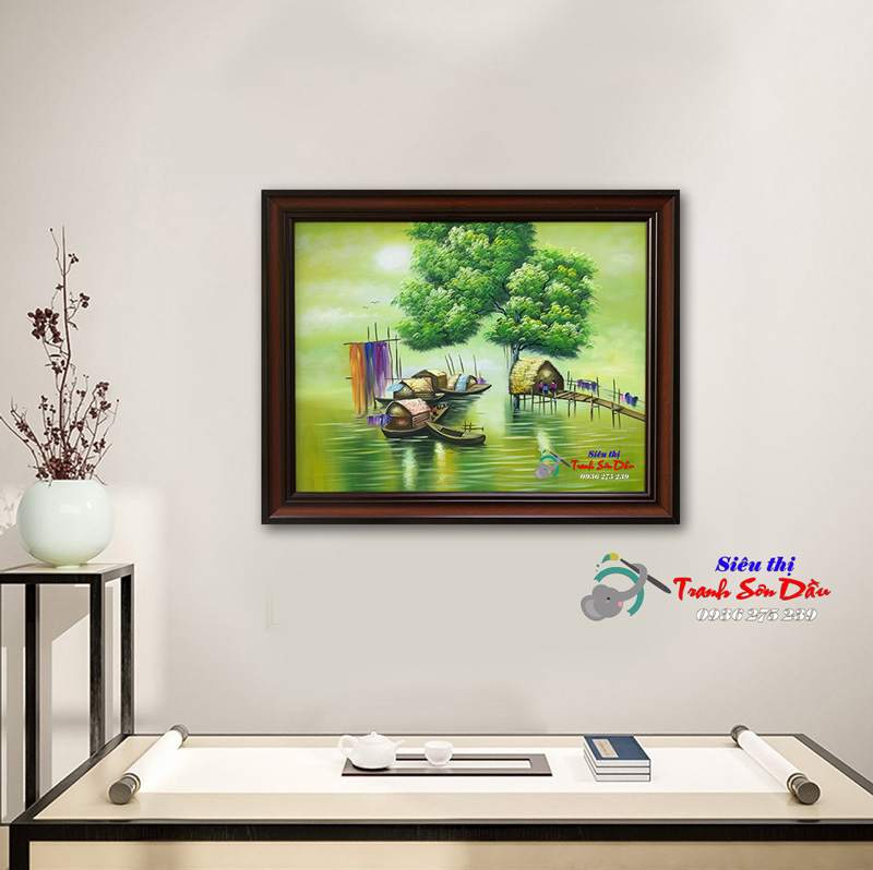Tranh Phong Cảnh Làng Chài Xế Chiều Sơn Dầu Canvas 80x120