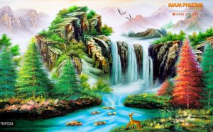Tranh sơn thủy miền núi tnp034 tranh canvas đẹp, khung gỗ cao cấp