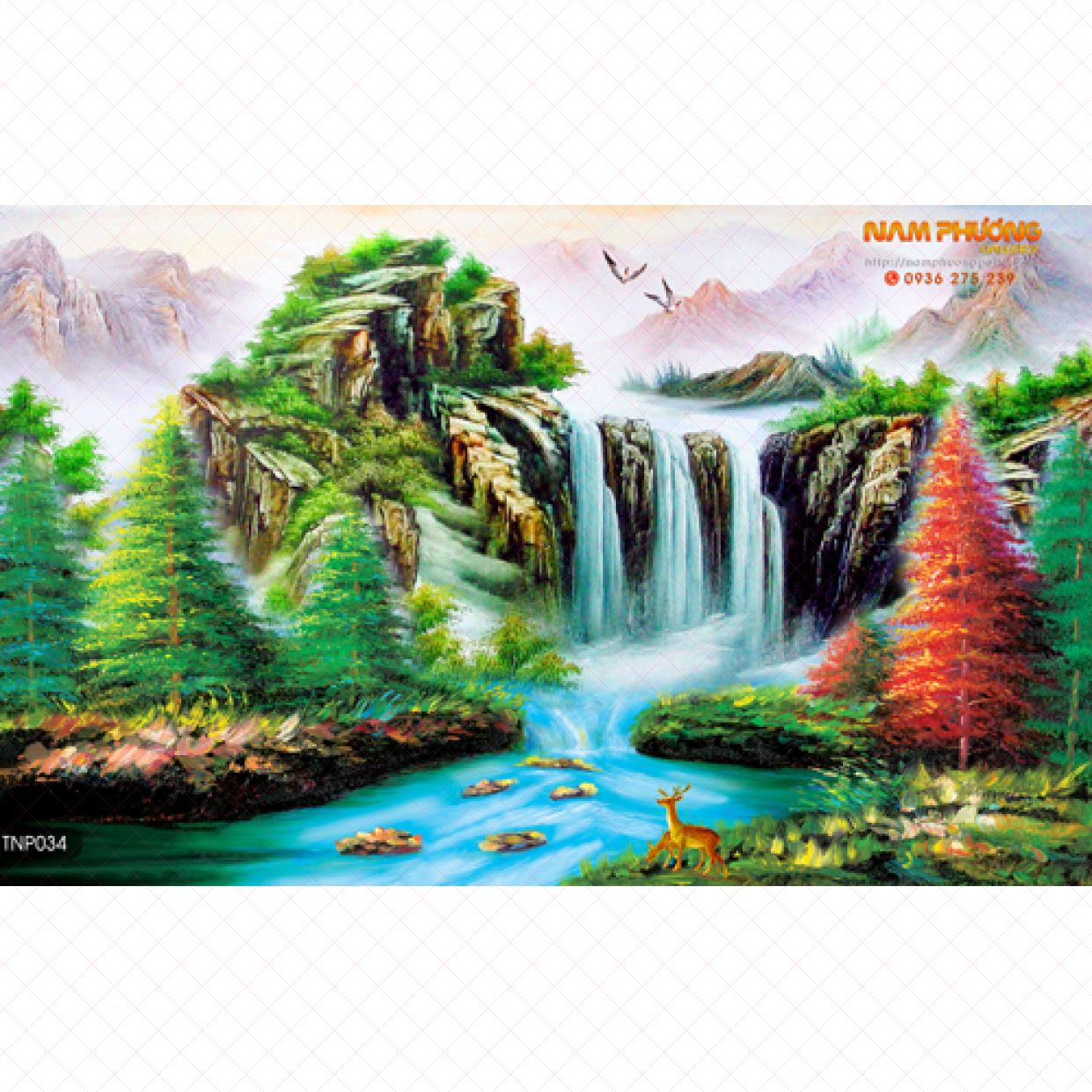 Tranh sơn thủy miền núi tnp034 tranh canvas đẹp, khung gỗ cao cấp 