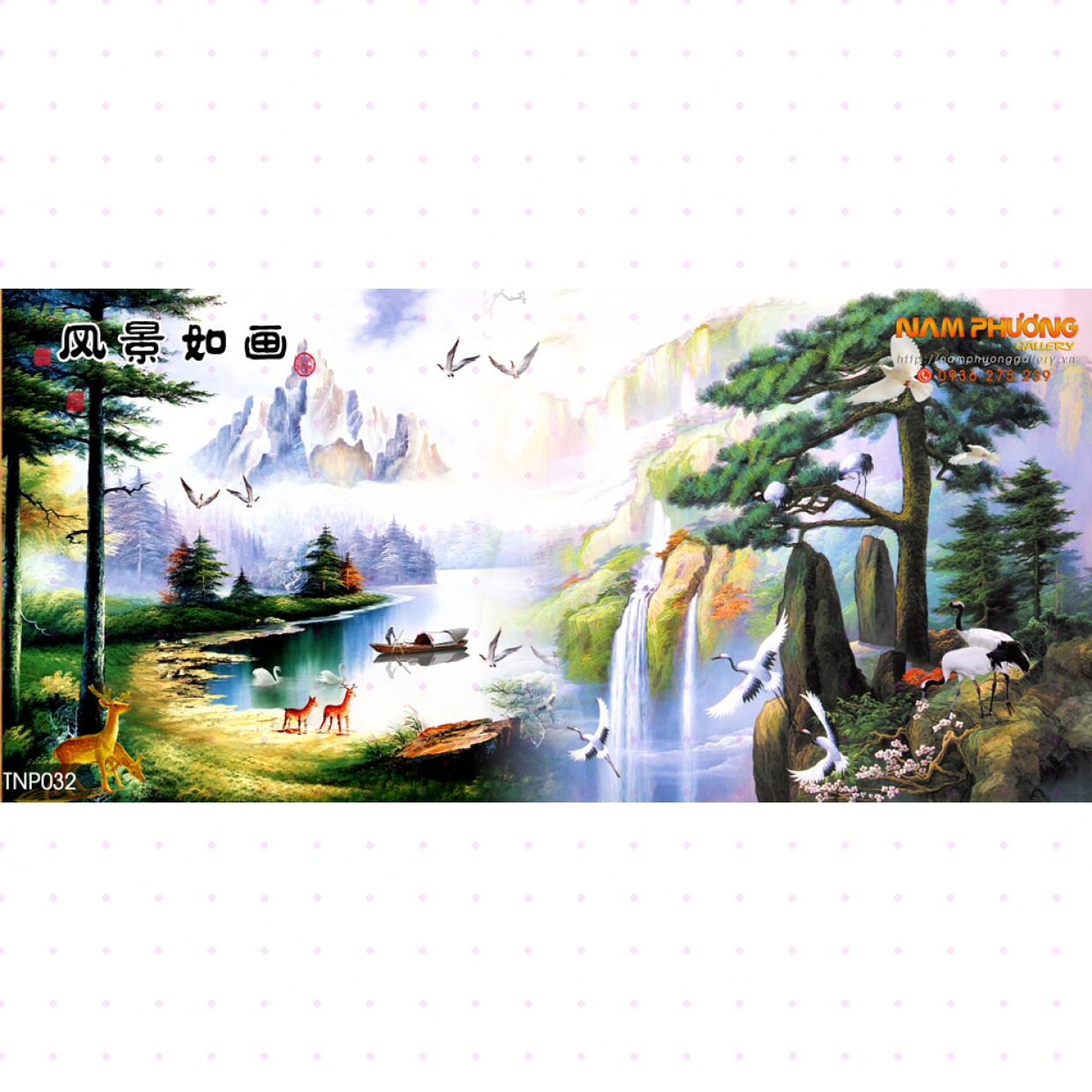 Tranh Sơn Thủy Miền Núi TNP032 Vẽ Tay 100% Khung Gỗ Canvas Sang Trọng 