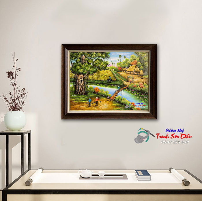 Tranh phong cảnh đông quê miền Bắc sơn dầu 60x50cm