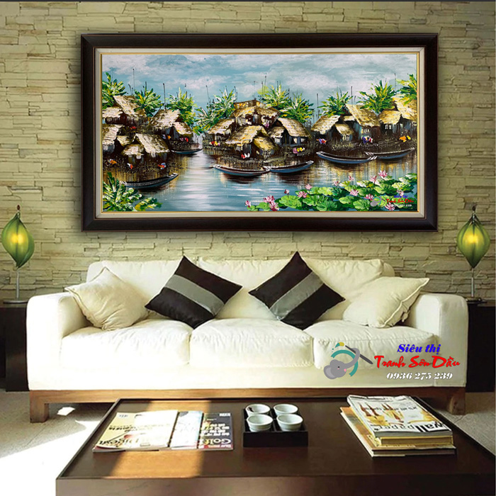 Tranh Sơn Dầu Làng Chài Nhà Tranh Canvas 60x80cm Minh Hưng