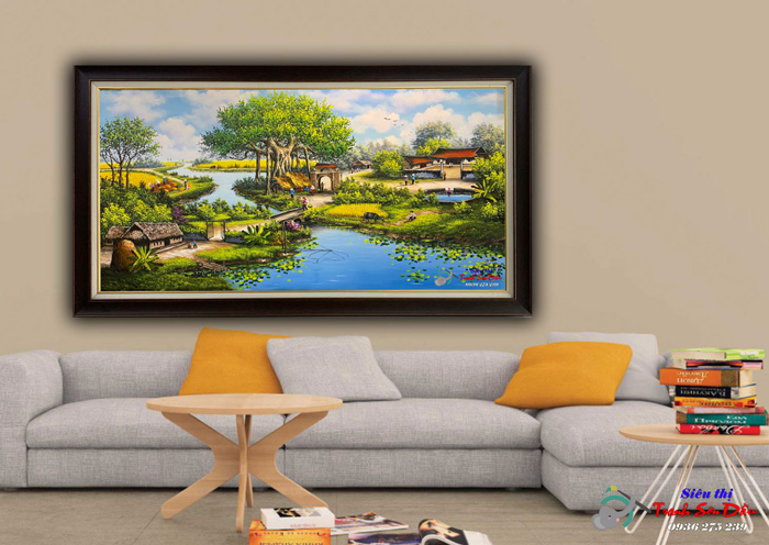 Tranh Sơn Dầu Đồng Quê Cây Đa Giếng Nước 175cm Vải Canvas Cao Cấp