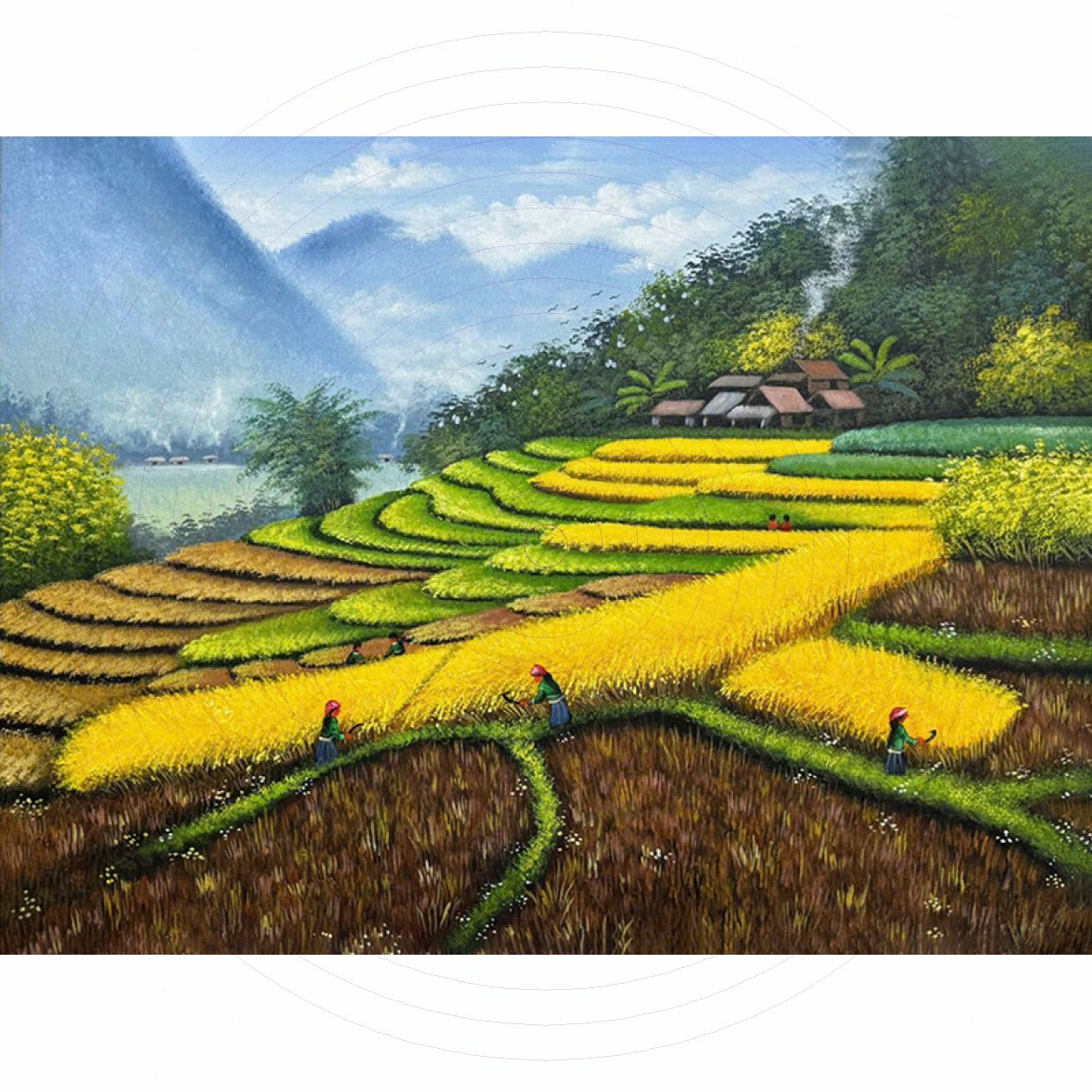 Tranh sơn dầu Ruộng Bậc Thang Tây Bắc đẹp khung gỗ 80x60cm 