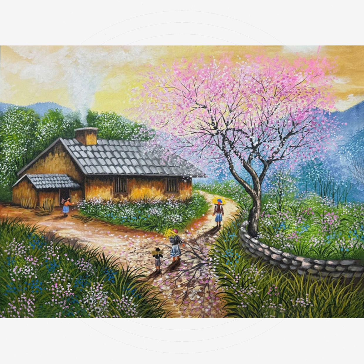 Tranh sơn dầu phong cảnh Tây Bắc đẹp độc đáo trang trí phòng khách 