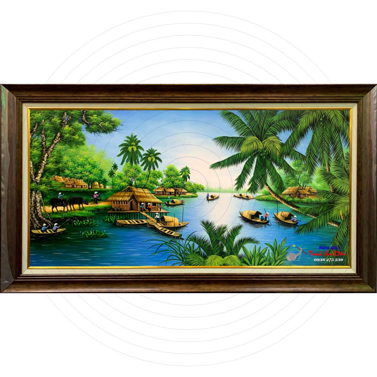 Tranh sơn dầu phong cảnh sông nước miền quê đẹp STT268 Minh Hưng 