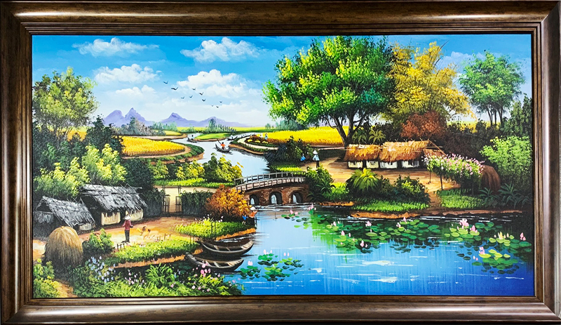 Tranh sơn dầu đồng quê sông nước treo tường đẹp Minh Hưng
