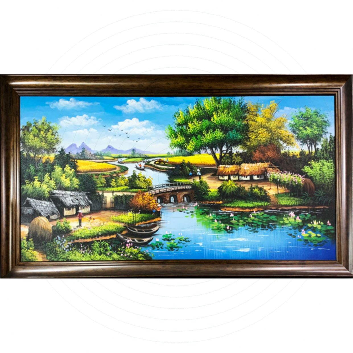 Tranh sơn dầu đồng quê sông nước treo tường đẹp Minh Hưng 