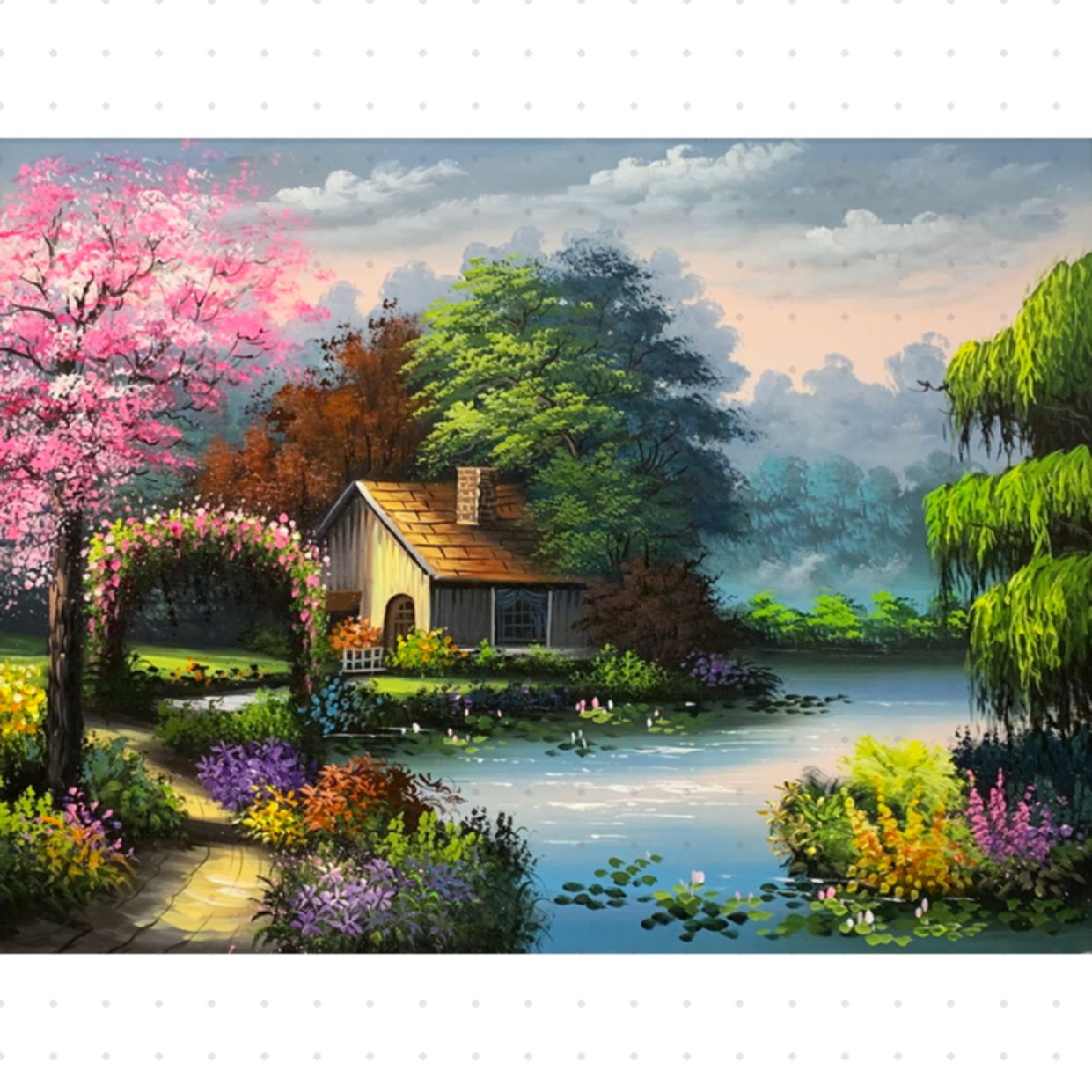 Tranh sơn dầu phong cảnh châu Âu đẹp, vẽ tay nguyên bản 