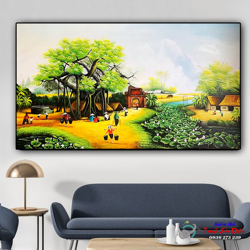 Tranh phong cảnh làng quê stt323 chất lượng Sơn Dầu khung gỗ đẹp