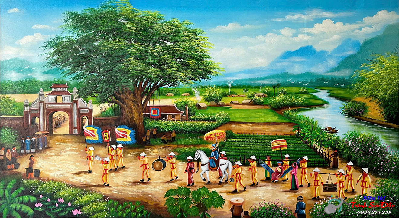 Tranh sơn dầu quy vinh bái tổ đẹp STT566 tranh canvas độc đáo