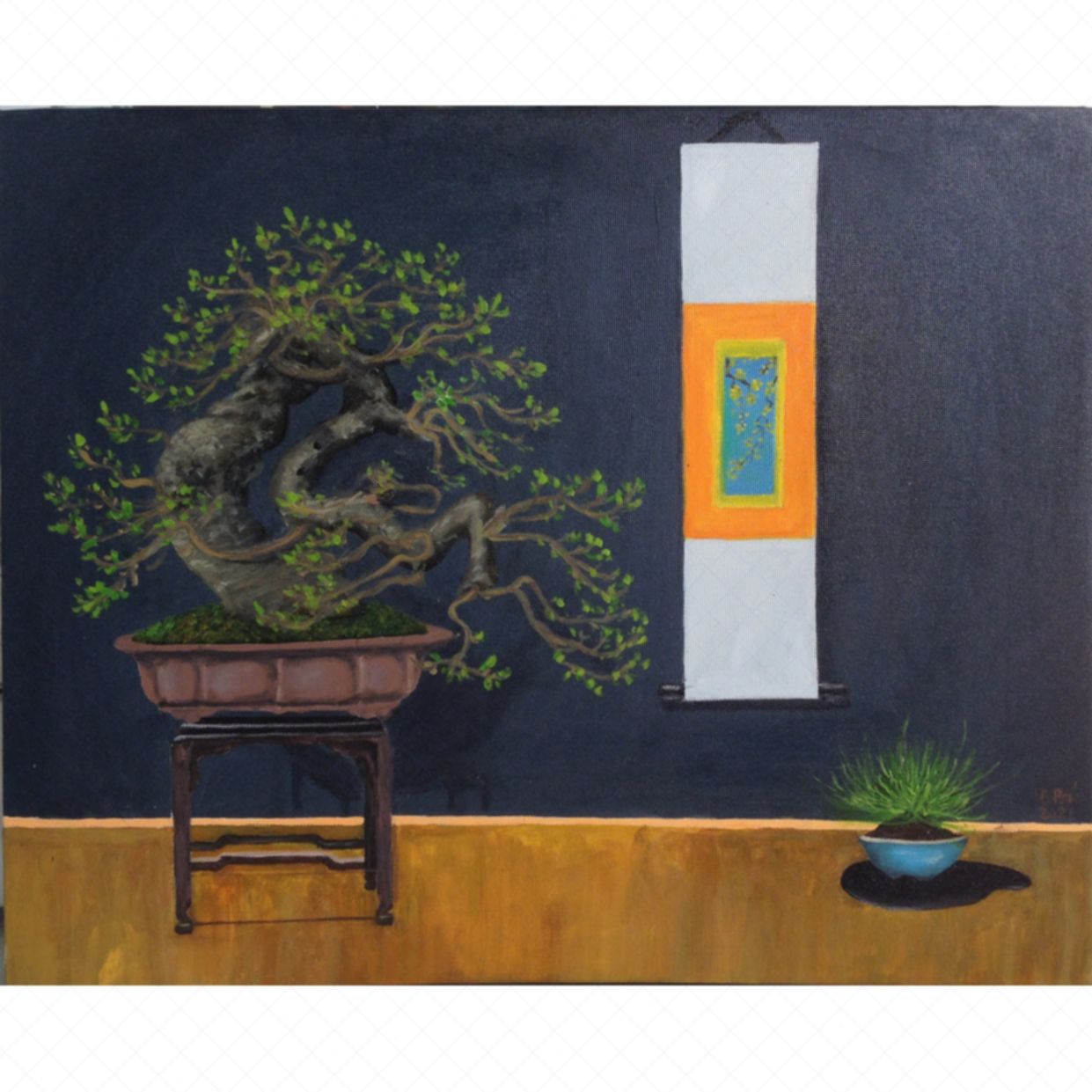 Tranh Tĩnh Vật Bonsai Đẹp Acrylic Khung Vải Toan 40x50cm 